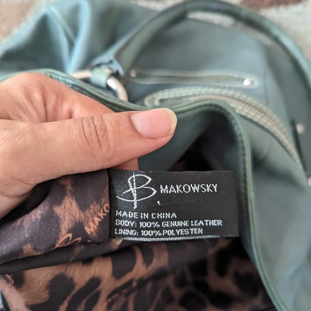 B. Makowsky Teal Slouchy Soft Pebble Leather Hobo Bag Y2K Bohemian Chunky Metal